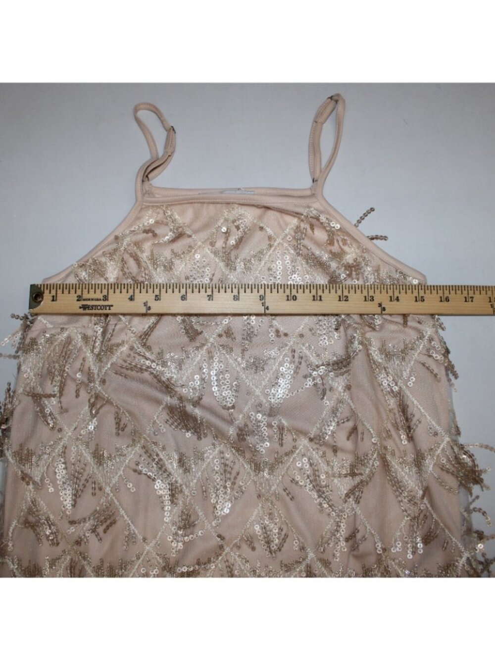 Hayden Dress Sz S Tan Gold Sequin Lined Pockets 100% Polyester Dress - Picture 9 of 10